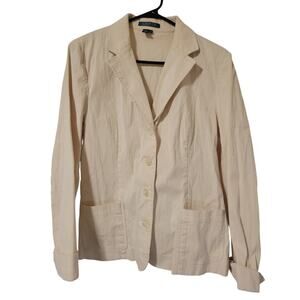 Lauren Ralph Lauren Tan/White Pinstripe Cotton Blazer Jacket Women's Size XL